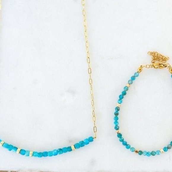 Teal Blue Gemstone Beaded Bracelet Stacking bracelet apatite gemstone bracelet - Picture 11 of 12